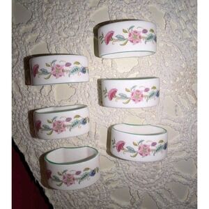 Vintage Minton Haddon Hall Bone China England Green Edge Napkin Rings Set of 6
